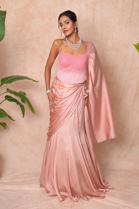 Vridhi Somaani Elara Embroidered Corset With Pre-Draped Saree 