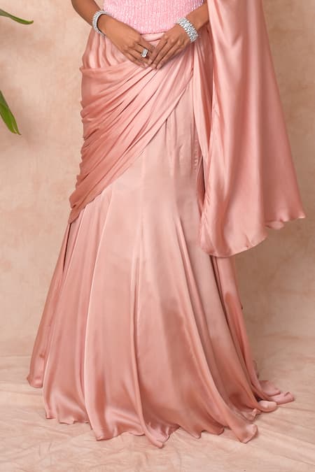 Shop Vridhi Somaani Pink Satin, Georgette, Net Embroidery Square Elara Corset With Pre-draped Saree Online at Aza Fashions Shop_Vridhi Somaani_Pink Satin, Georgette, Net Embroidery Square Elara Corset With Pre-draped Saree _Online_at_Aza_Fashions