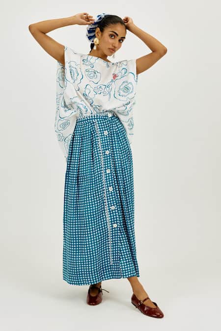 Jodi Blue Linen, Satin Soro Check Skirt 