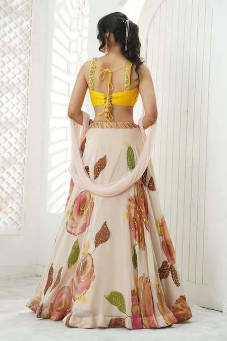 Priti Sahni Garden Hand Painted Lehenga Set 