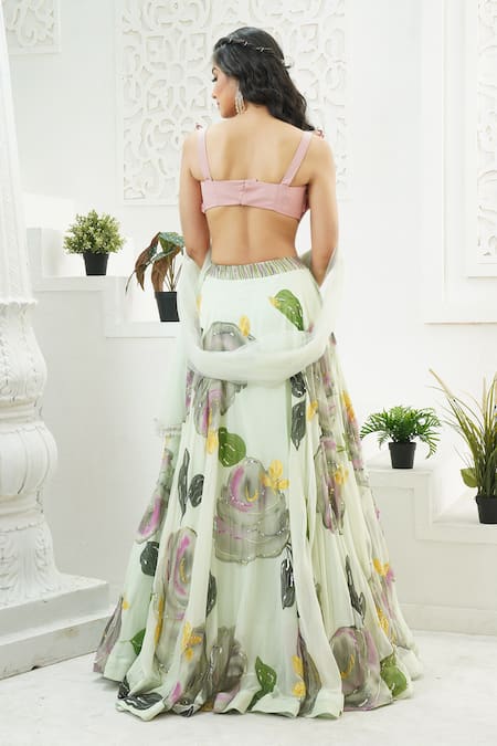 Priti Sahni Floret Hand Painted Lehenga Set 
