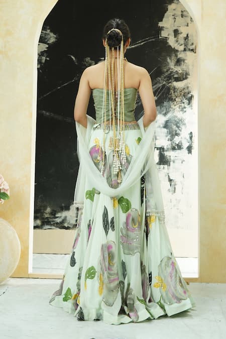 Priti Sahni Bloom Hand Painted Lehenga Set 