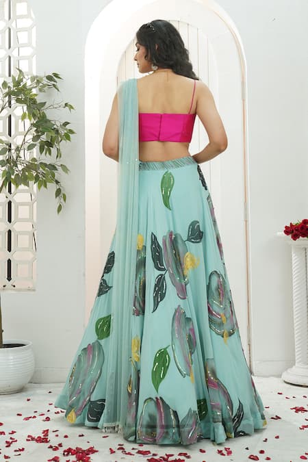 Priti Sahni Bloom Hand Painted Lehenga Set 