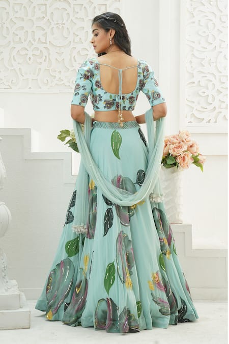 Priti Sahni Garden Hand Painted Lehenga Set 