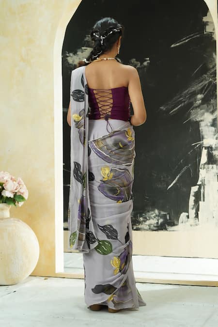 Priti Sahni Garden Hand Painted Saree With Corset 