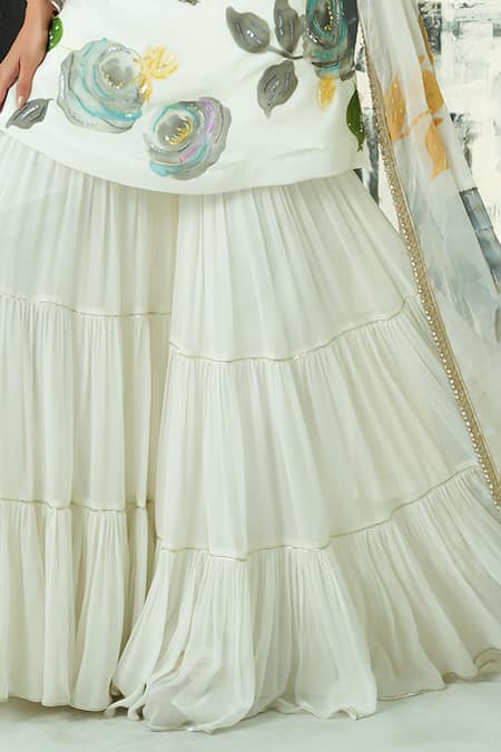 Buy_Priti Sahni_Ivory Georgette Sequins, Beads, Pearls, Embroidery Garden Hand Painted Kurta Set _Online_at_Aza_Fashions