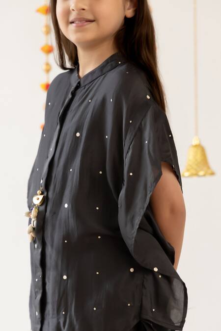 Risa Dreamworld_Black Muslin Embroidery Twirl Top And Trouser Set _Online_at_Aza_Fashions