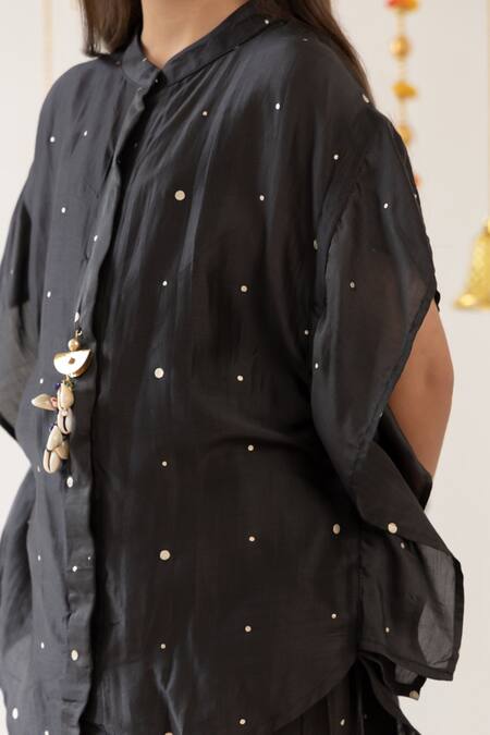 Buy_Risa Dreamworld_Black Muslin Embroidery Twirl Top And Trouser Set _Online_at_Aza_Fashions