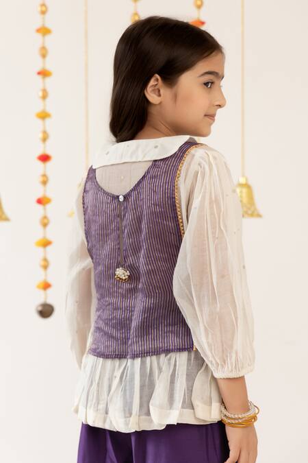 Buy_Risa Dreamworld_Off White Chanderi Gota Patti Gathered Top And Trouser Set _Online_at_Aza_Fashions