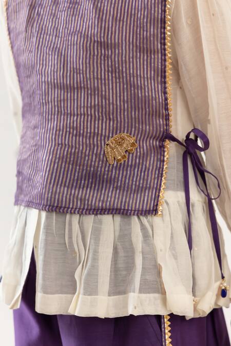 Risa Dreamworld_Off White Chanderi Gota Patti Gathered Top And Trouser Set _at_Aza_Fashions