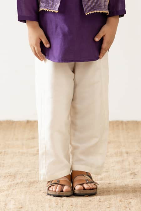 Risa Dreamworld_Purple Chanderi Embroidery Stripe Pattern Jacket And Pant Set _Online_at_Aza_Fashions