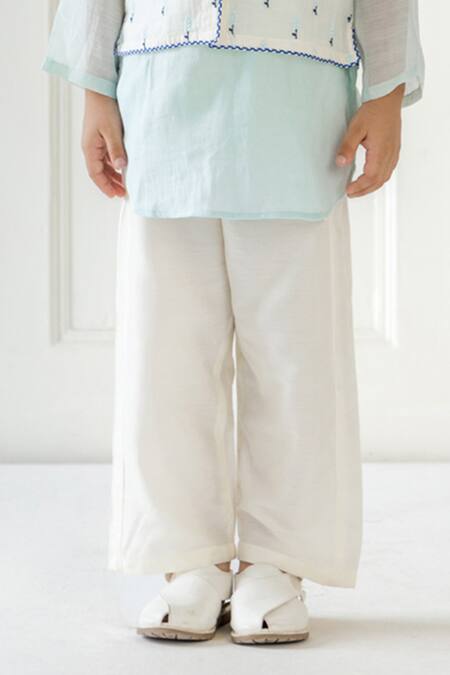 Risa Dreamworld_Sky Blue Chanderi Embroidery Butti Jacket And Pant Set _Online_at_Aza_Fashions