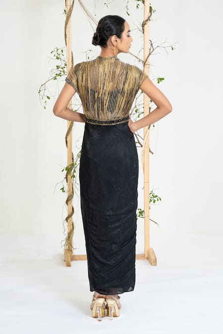 Ellemora Fashions Midnight Gold Draped Gown 