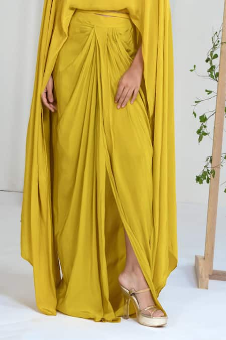 Shop_Ellemora Fashions_Yellow Crepe Embroidery Boat Neck Citrus Chic Dress _Online_at_Aza_Fashions