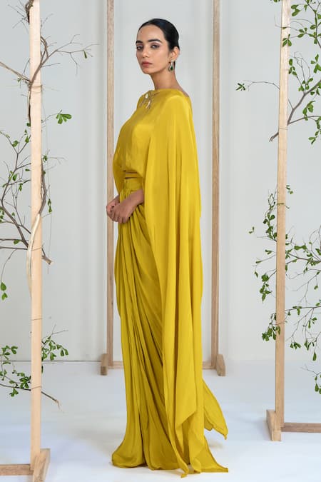 Shop_Ellemora Fashions_Yellow Crepe Embroidery Boat Neck Citrus Chic Dress 