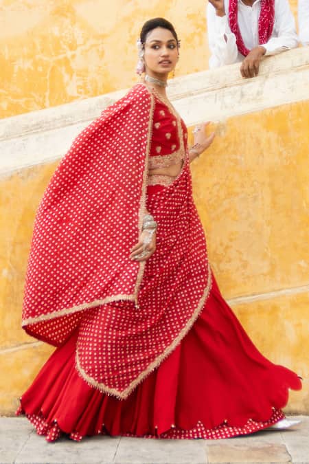 Pink City By Sarika Bandhani Pattern Lehenga Saree Set 