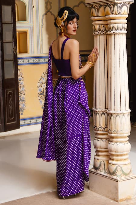 Pink City By Sarika Bandhani Pattern Pre-Draped Saree Set 