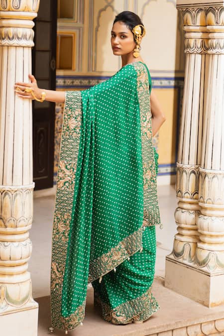 Pink City By Sarika Bandhani Pattern Saree With Unstitched Blouse Piece 