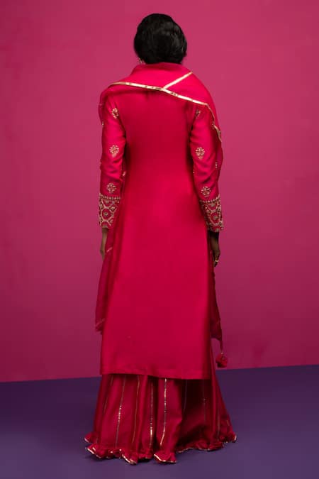 Pink City By Sarika Ghoomar Patter Kurta Sharara Set 