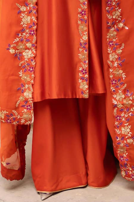 Buy_Pink City By Sarika_Rust Chanderi Silk, Silk, Chanderi, Organza Naarangee Angrakha Kurta Set _Online_at_Aza_Fashions