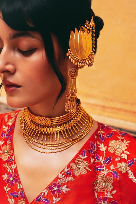 Shop_Pink City By Sarika_Rust Chanderi Silk, Silk, Chanderi, Organza Naarangee Angrakha Kurta Set 