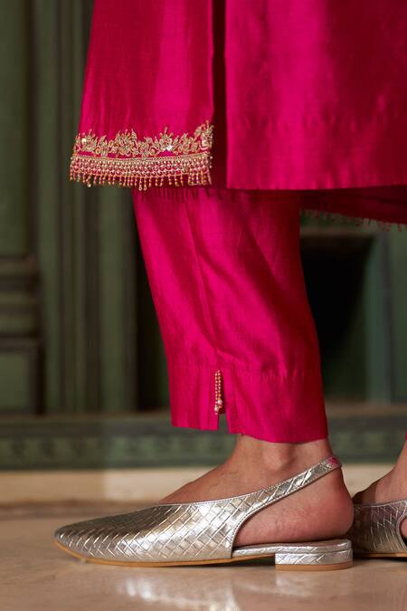 Pink City By Sarika_Pink Chanderi , , Chanderi, Organza Embroidery, Zari, Kurta Set _Online_at_Aza_Fashions