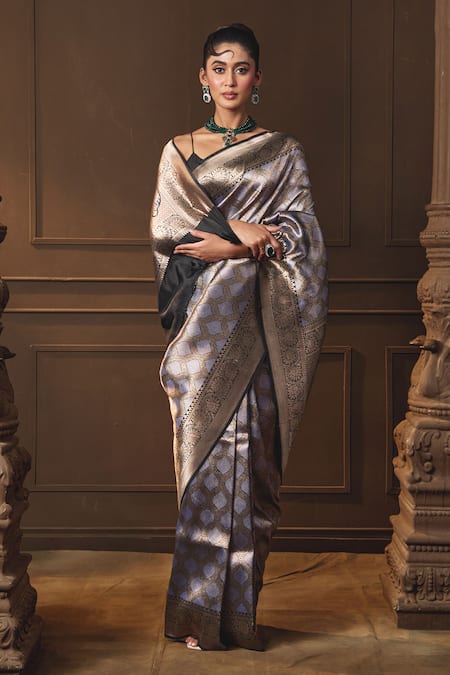 Shop Vishwa By Pinki Sinha Black Silk Zari Woven Saree With Running Blouse Piece at Aza Fashions Shop_Vishwa By Pinki Sinha_Black Silk Zari Woven Saree With Running Blouse Piece _at_Aza_Fashions
