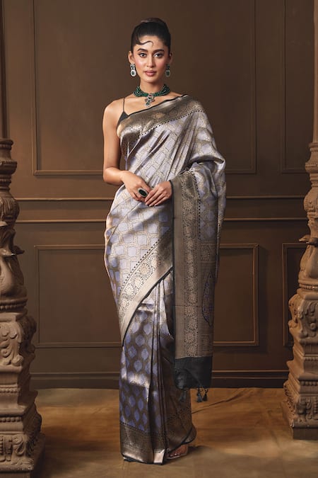 Vishwa By Pinki Sinha Black Silk Zari Woven Saree With Running Blouse Piece 