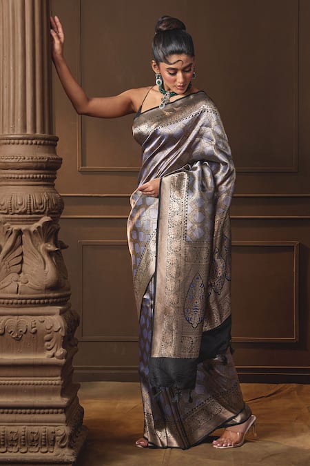 Vishwa By Pinki Sinha Black Silk Zari Woven Saree With Running Blouse Piece Online at Aza Fashions Vishwa By Pinki Sinha_Black Silk Zari Woven Saree With Running Blouse Piece _Online_at_Aza_Fashions