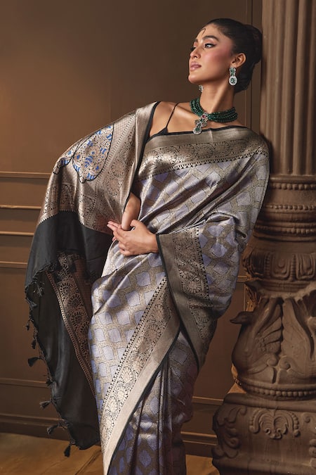 Buy Vishwa By Pinki Sinha Black Silk Zari Woven Saree With Running Blouse Piece Online at Aza Fashions Buy_Vishwa By Pinki Sinha_Black Silk Zari Woven Saree With Running Blouse Piece _Online_at_Aza_Fashions