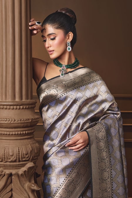 Shop Vishwa By Pinki Sinha Black Silk Zari Woven Saree With Running Blouse Piece Online at Aza Fashions Shop_Vishwa By Pinki Sinha_Black Silk Zari Woven Saree With Running Blouse Piece _Online_at_Aza_Fashions