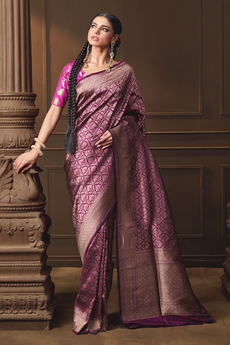 Vishwa By Pinki Sinha_Purple Silk, Brocade Zari Banarasi Saree With Running Blouse Piece _Online_at_Aza_Fashions