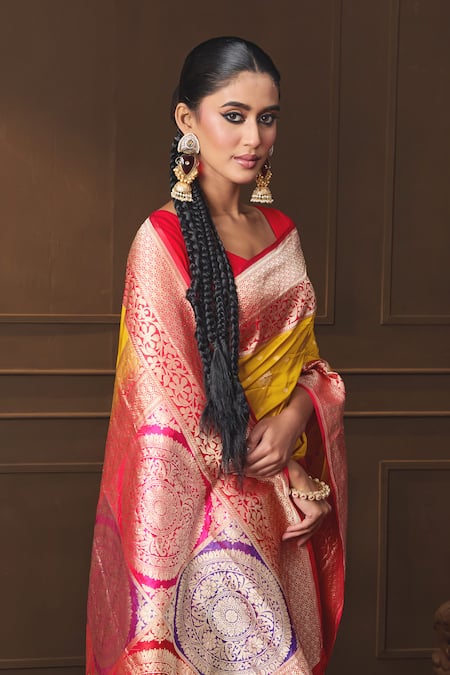 Vishwa By Pinki Sinha_Yellow Silk Zari Woven Saree With Running Blouse Piece _at_Aza_Fashions