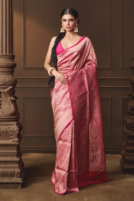 Vishwa By Pinki Sinha Pink Silk Zari Forest Woven Saree With Running Blouse Piece 