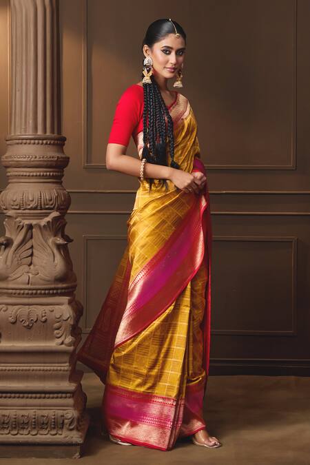 Buy Vishwa By Pinki Sinha Yellow Silk Zari Woven Saree With Running Blouse Piece Online at Aza Fashions Buy_Vishwa By Pinki Sinha_Yellow Silk Zari Woven Saree With Running Blouse Piece _Online_at_Aza_Fashions