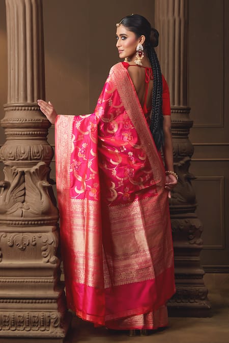 Shop Vishwa By Pinki Sinha Pink Silk Zari Banarasi Saree With Running Blouse Piece at Aza Fashions Shop_Vishwa By Pinki Sinha_Pink Silk Zari Banarasi Saree With Running Blouse Piece _at_Aza_Fashions