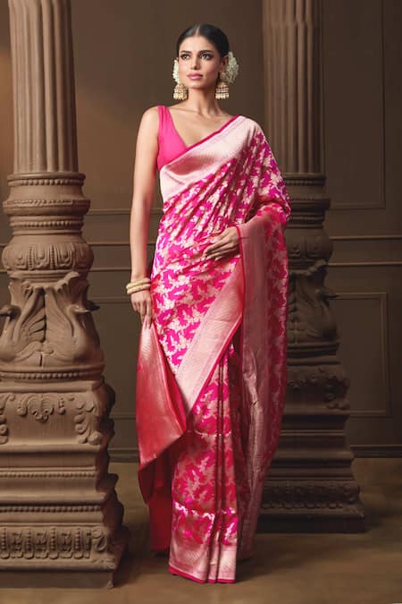 Vishwa By Pinki Sinha Pink Silk Zari Banarasi Saree With Running Blouse Piece
