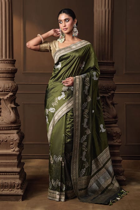 Vishwa By Pinki Sinha Green Silk Zari, Embroidery Banarasi Saree With Running Blouse Piece 
