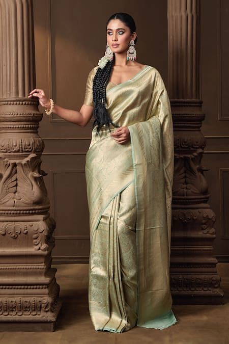 Vishwa By Pinki Sinha Mint Silk Zari Banarasi Saree With Running Blouse Piece 
