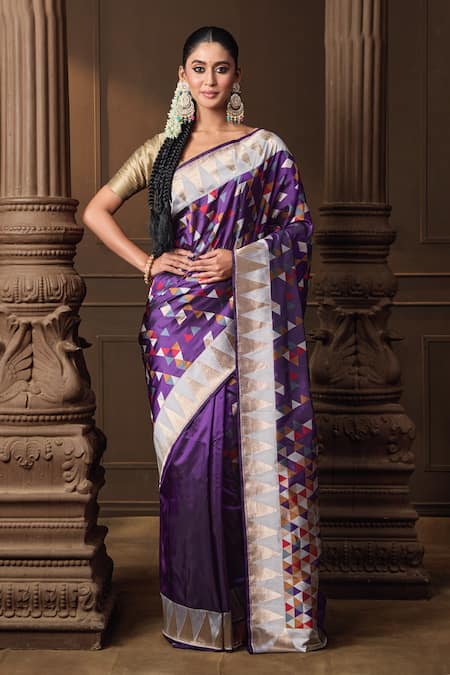 Buy Vishwa By Pinki Sinha Purple Silk, Brocade Zari Geometric Banarasi Saree With Running Blouse Piece Online at Aza Fashions Buy_Vishwa By Pinki Sinha_Purple Silk, Brocade Zari Geometric Banarasi Saree With Running Blouse Piece _Online_at_Aza_Fashions