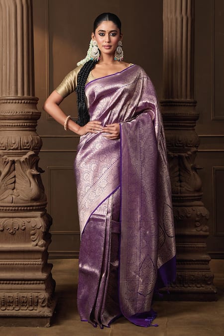 Vishwa By Pinki Sinha Purple Silk Zari Brocade Saree With Running Blouse Piece Online at Aza Fashions Vishwa By Pinki Sinha_Purple Silk Zari Brocade Saree With Running Blouse Piece _Online_at_Aza_Fashions
