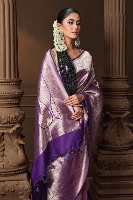 Buy Vishwa By Pinki Sinha Purple Silk Zari Brocade Saree With Running Blouse Piece Online at Aza Fashions Buy_Vishwa By Pinki Sinha_Purple Silk Zari Brocade Saree With Running Blouse Piece _Online_at_Aza_Fashions