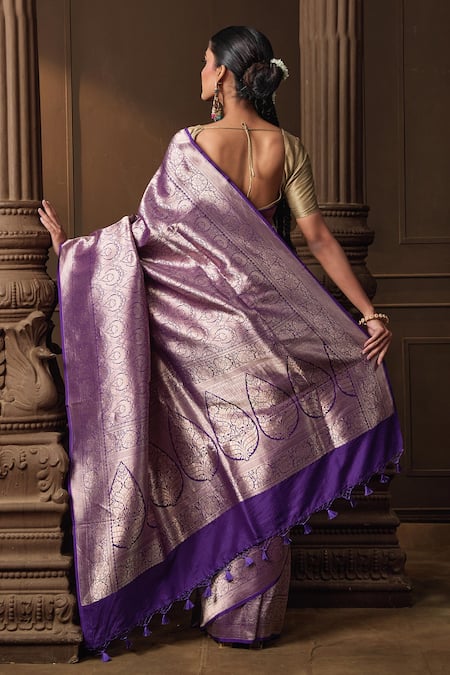 Shop Vishwa By Pinki Sinha Purple Silk Zari Brocade Saree With Running Blouse Piece at Aza Fashions Shop_Vishwa By Pinki Sinha_Purple Silk Zari Brocade Saree With Running Blouse Piece _at_Aza_Fashions