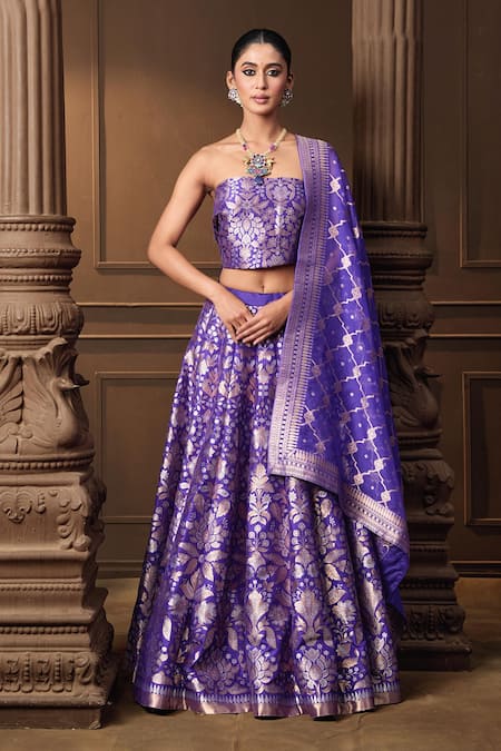 Vishwa By Pinki Sinha Purple Silk, Brocade, Organza Zari, Lehenga Set With Unstitched Blouse Piece 