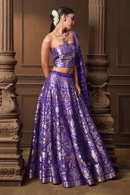 Vishwa By Pinki Sinha_Purple Silk, Brocade, Organza Zari, Lehenga Set With Unstitched Blouse Piece _Online_at_Aza_Fashions