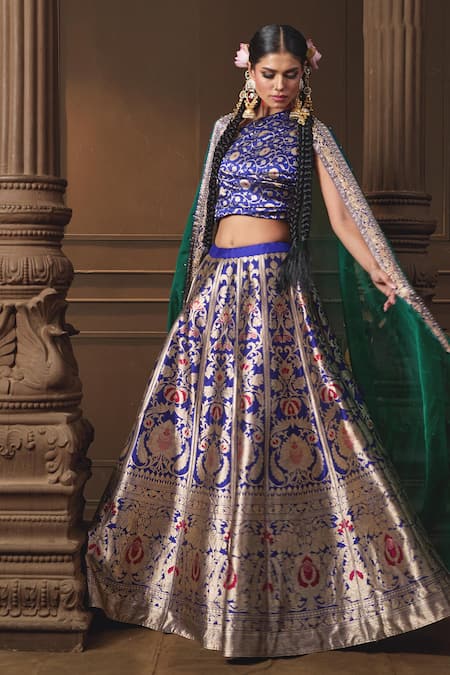 Buy Vishwa By Pinki Sinha Blue Silk, Organza Zari, Woven Lehenga Set With Unstitched Blouse Piece Online at Aza Fashions Buy_Vishwa By Pinki Sinha_Blue Silk, Organza Zari, Woven Lehenga Set With Unstitched Blouse Piece _Online_at_Aza_Fashions