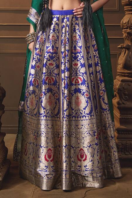 Shop Vishwa By Pinki Sinha Blue Silk, Organza Zari, Woven Lehenga Set With Unstitched Blouse Piece Online at Aza Fashions Shop_Vishwa By Pinki Sinha_Blue Silk, Organza Zari, Woven Lehenga Set With Unstitched Blouse Piece _Online_at_Aza_Fashions