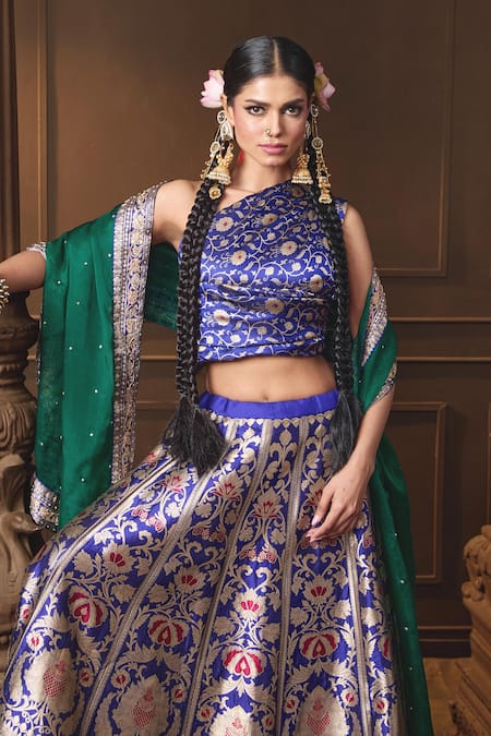 Shop Vishwa By Pinki Sinha Blue Silk, Organza Zari, Woven Lehenga Set With Unstitched Blouse Piece Shop_Vishwa By Pinki Sinha_Blue Silk, Organza Zari, Woven Lehenga Set With Unstitched Blouse Piece