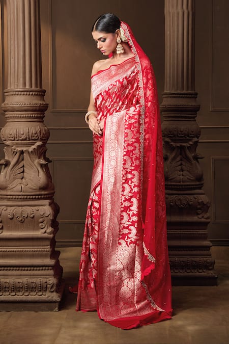 Buy Vishwa By Pinki Sinha Red Hand Embroidered Organza Veil Online at Aza Fashions Buy_Vishwa By Pinki Sinha_Red Hand Embroidered Organza Veil _Online_at_Aza_Fashions