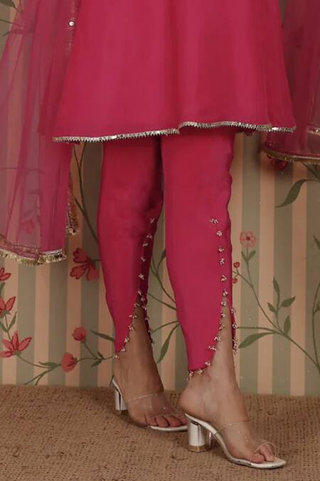 Nitisha Kashyap Official_Fuchsia Silk, Crepe, Net Beads, Sequins, Paisley Kurta Tulip Pant Set _Online_at_Aza_Fashions